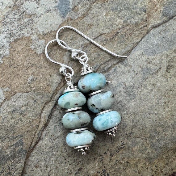 Larimar Earrings with Sterling Silver, Long Earrings, 2 inches long