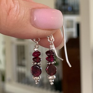 Garnet Earrings with Sterling Silver, 1.5 inches