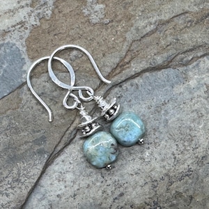 Larimar Earrings with Sterling Silver, 1.25 inches