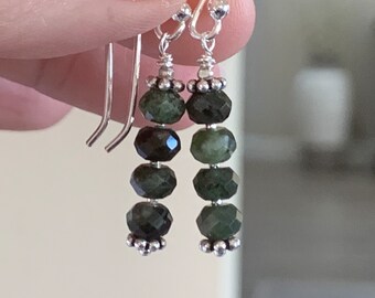 Emerald Earrings with Sterling Silver, 1.5 inch