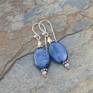 Kyanite Earrings with Sterling Silver, 1.75 inches long
