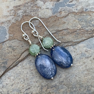 Kyanite Earrings, Blue and Green with Sterling Silver, 1.75 inches long