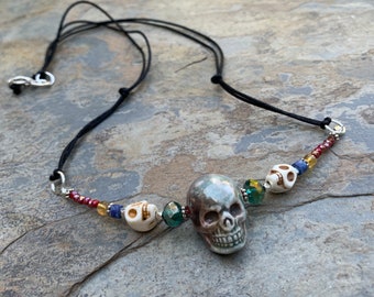 Skull Necklace on Cord, 24 inch