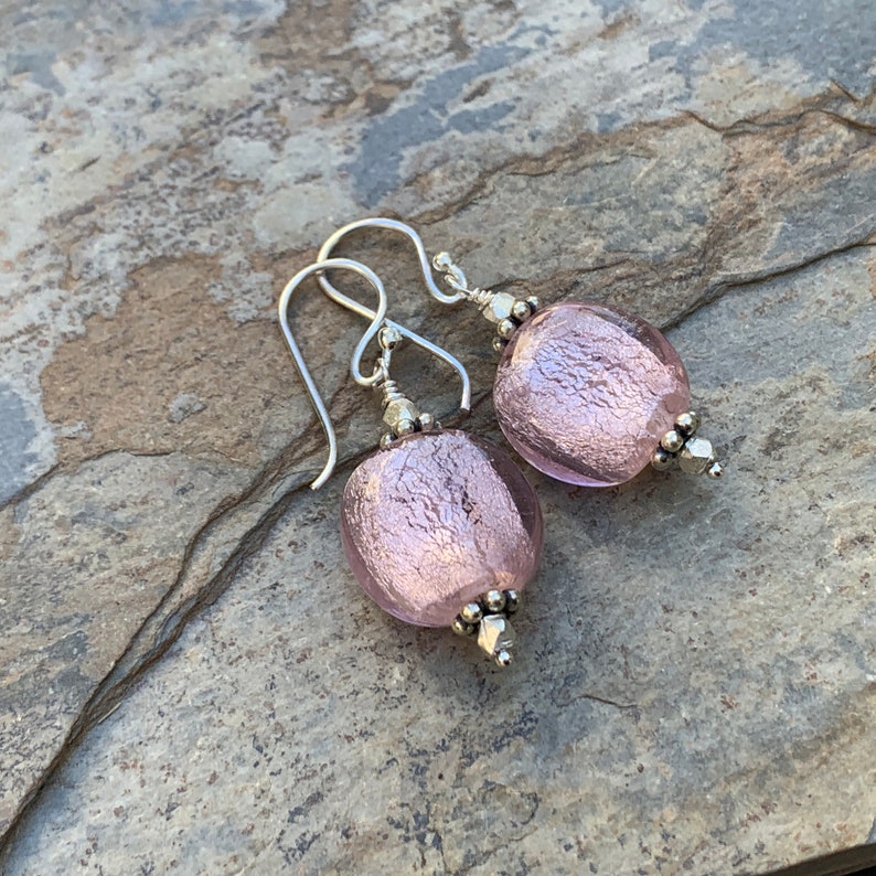 Pink Glass Earrings with Sterling Silver 1.5 inch Etsy