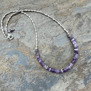 Hill Tribe Silber Halskette, Amethyst Halskette, 46cm