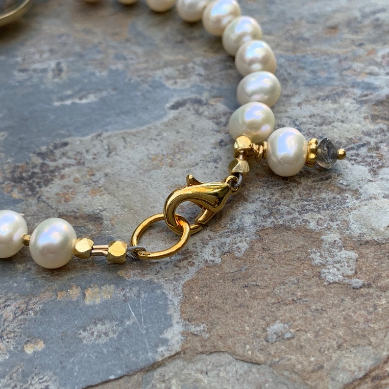 Pearl Bracelet with Labradorite and gold vermeil accents 7.25 inches