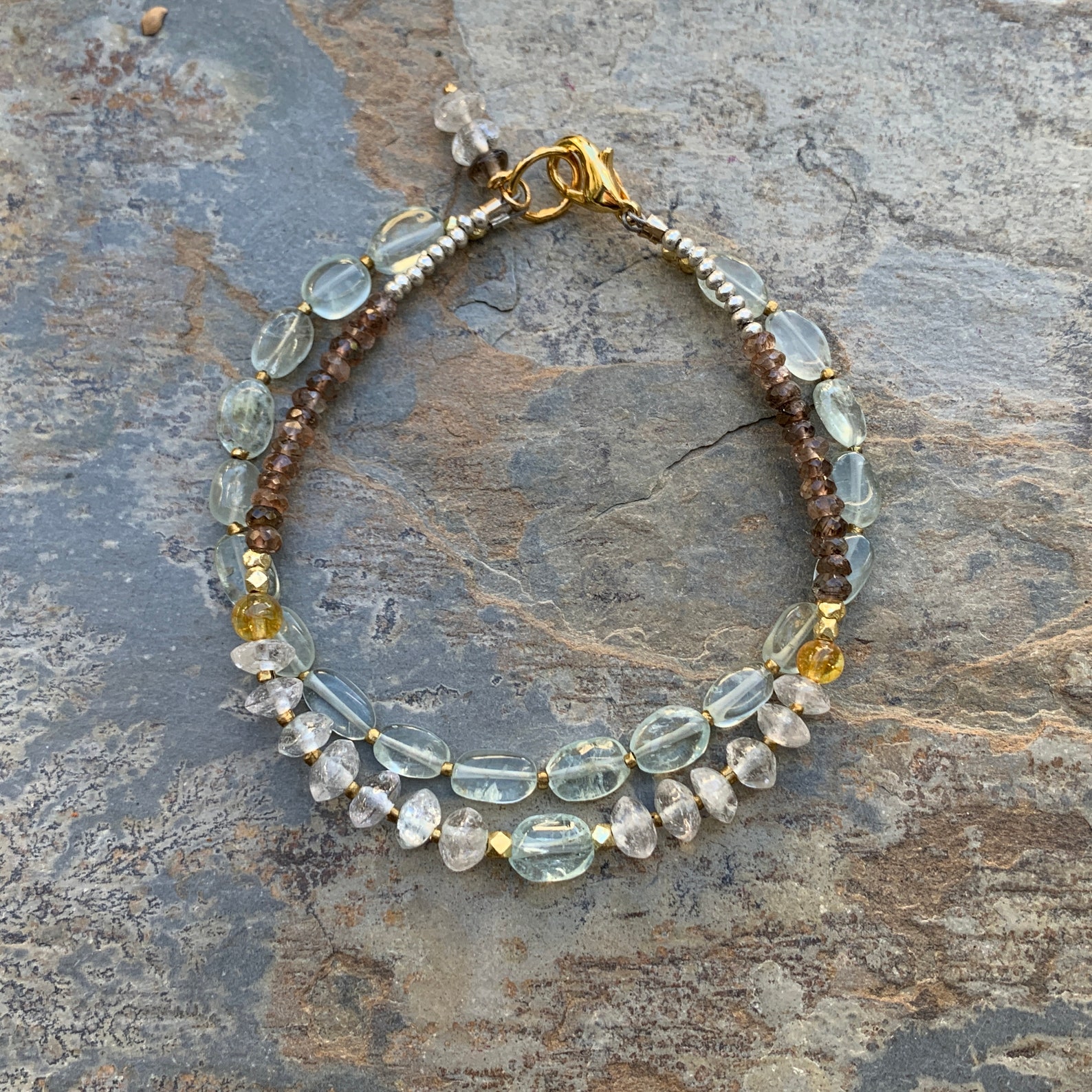 Aquamarine With Andalusite and Moonstone Bracelet With Vermeil - Etsy