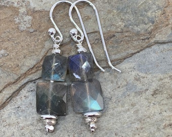 Labradorite Earrings with Sterling Silver, 1.75 inch