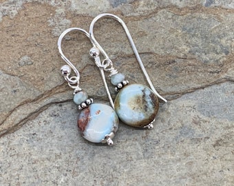 Larimar Earrings with Sterling Silver, 1.25 inch