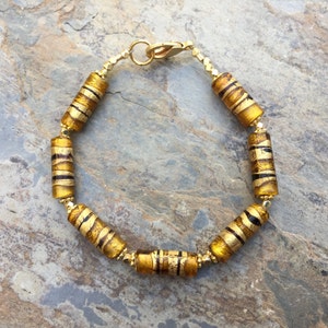 Gold Czech Glass Bracelet, 7.5 inches