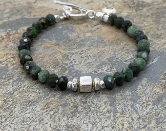 Emerald Bracelet with Sterling Silver, 7.5 inch