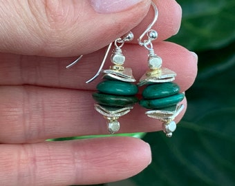 Turquoise and Sterling Silver Stack Earrings, 1.5 inches