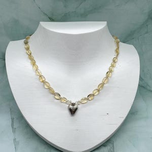 Citrine Necklace with Sterling Silver Heart Pendant, 18 inches