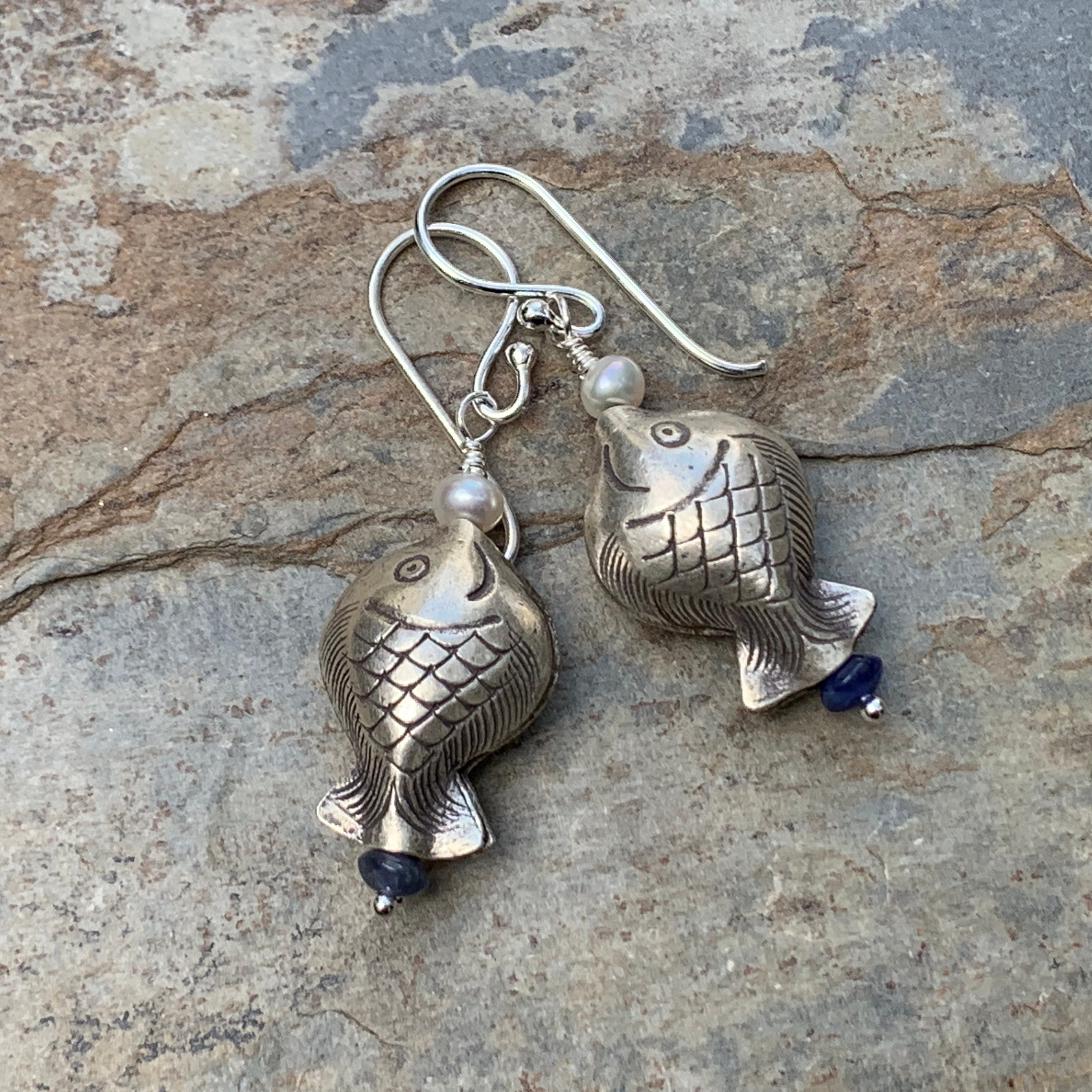 Buy Silver Fish Earrings, Large Lightweight Silver Dangles, Fisherman  Earrings, Stamped Tin on Sterling Earwires, Summer Beach Earrings, Gift  Online in India - Etsy