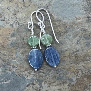 Kyanite Earrings, Blue and Green with Sterling Silver, 1.75 inches long