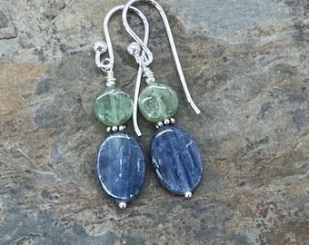 Kyanite Earrings, Blue and Green with Sterling Silver, 1.75 inches long
