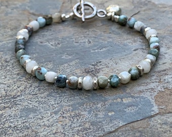 Larimar Bracelet with Moonstone and Karen Hill Tribe Silver, 7.5 inch