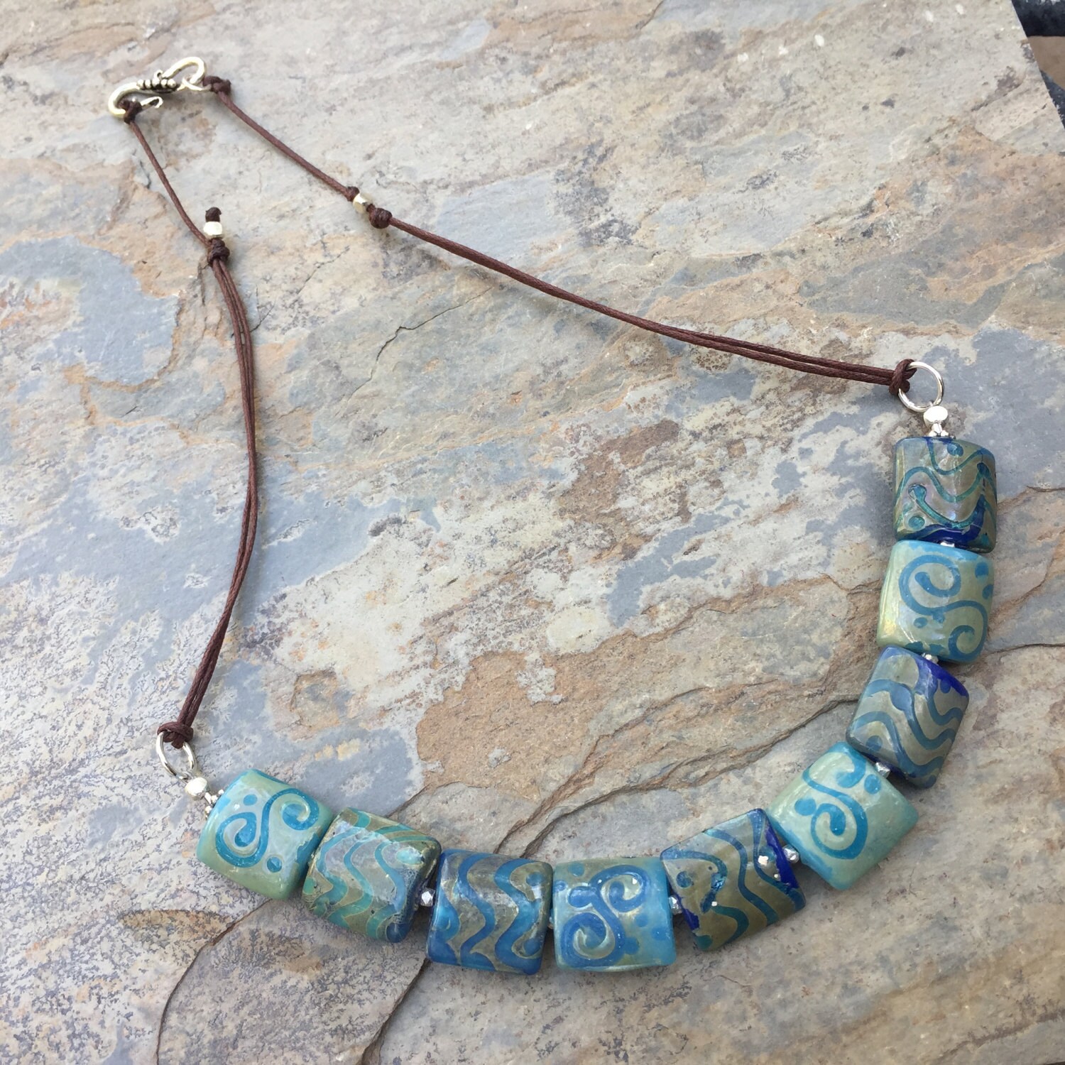 Blue Bohemian Glass Necklace With Sterling Silver on Natural Etsy