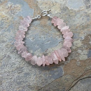 Pulseira de pepita de quartzo rosa com prata esterlina, 8 polegadas