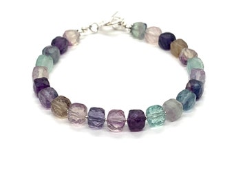 Fluorite Bracelet with Sterling Silver, 7.5 inches long