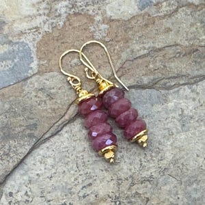 Ruby Earrings with Vermeil Gold, 1.5 inch