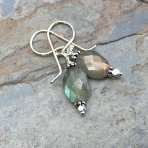 Faceted Labradorite Earrings: Sterling Silver, Blue Flash (1.35 inches)