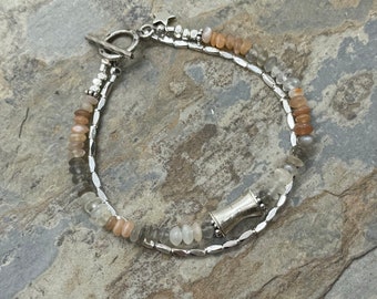 Multi Colored Moonstone Bracelet with Sterling Hill Tribe silver, 7.5 inch