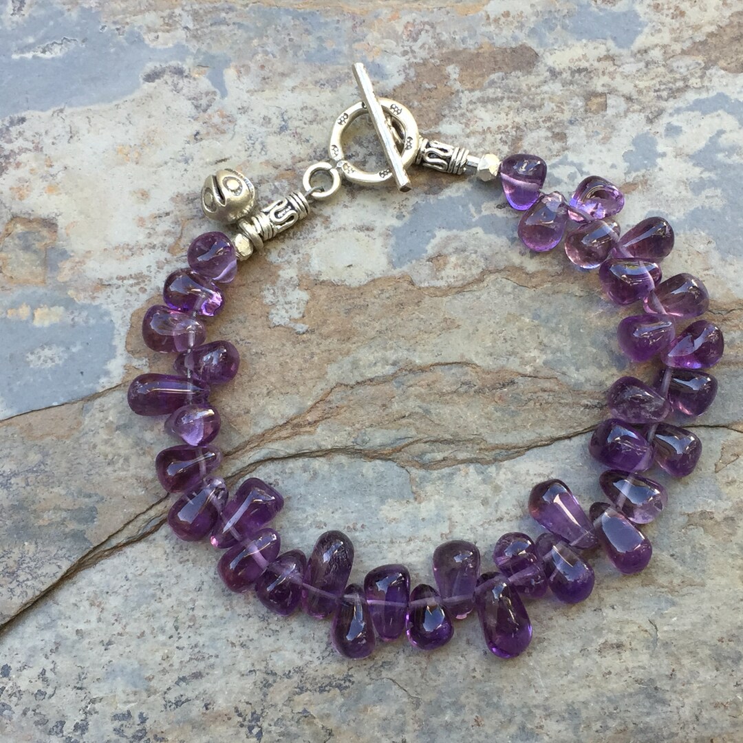 Amethyst Teardrop Bracelet With Hill Tribe Silver - Etsy