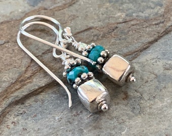 Turquoise and Sterling Silver Earrings, 1.25 inch