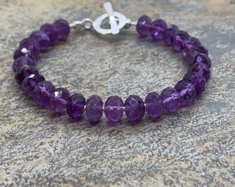 Amethyst Bracelet with Sterling Silver, 7.5 inches