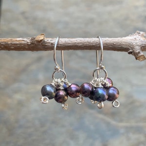 Peacock Pearl Cluster Earrings with Sterling Silver, 1 inch long