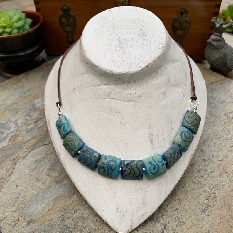Blue Bohemian Glass Necklace With Sterling Silver on Natural Etsy