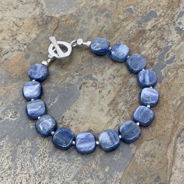 Kyanite and Sterling Silver Bracelet, Choose your size and clasp.