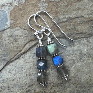 Labradorite Earrings with Sterling Silver, 1.5 inch