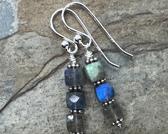 Labradorite Earrings with Sterling Silver, 1.5 inch