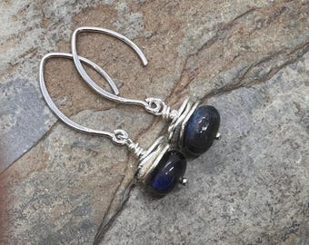 Labradorite Earrings with Sterling Silver, 1.5 inch