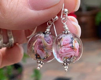 Rose Pink Earrings, 1.5 inches long.