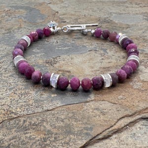 Ruby Bracelet with Moonstone and Sterling Silver, 7.5 inch