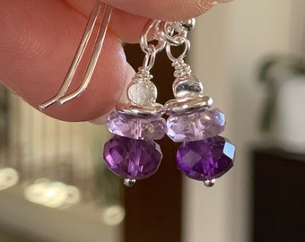 Two Toned Amethyst Earrings, 1.25 inch