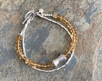 Citrine Bracelet with Sterling Hill Tribe silver, 7.25 inch