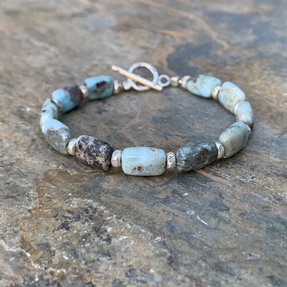 Larimar Bracelet With Sterling Silver 7.5 Inch Etsy Australia