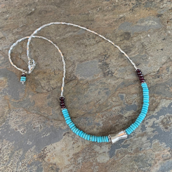 Bohemian Turquoise and Sterling Silver Necklace, 18 inch