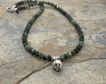 Emerald Necklace with Sterling Silver, 18 inch