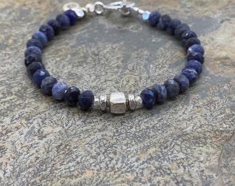 Sodalite Bracelet with Sterling Silver, 7.5 inch