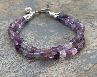 Fluorite Bracelet, Double Strand with Sterling Silver, 7.5 inch