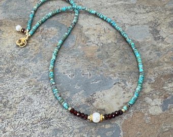 Bracciale Boho turchese e argento sterling, 7,5 pollici - Italia