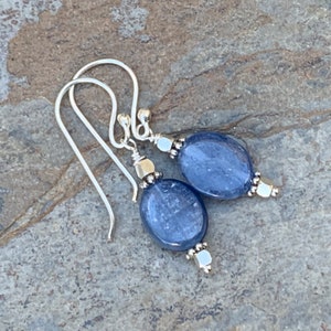 Kyanite and Sterling Silver Earrings, 1.5 inches long
