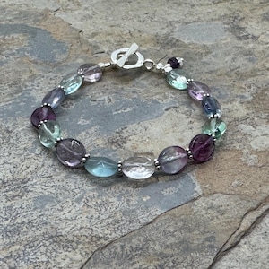 Fluorite Bracelet with Sterling Silver, 7.5 inch