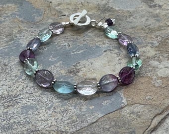 Fluorite Bracelet with Sterling Silver, 7.5 inch