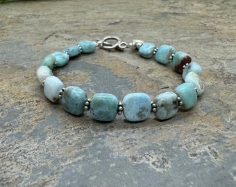 Larimar Bracelet with Karen Hill Tribe Silver, 7.5 inch